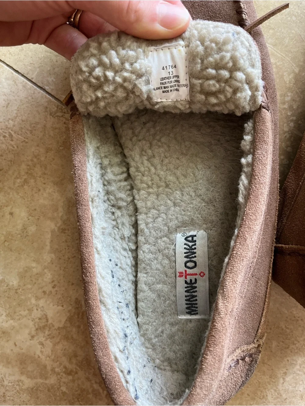 Minnetonka Brown Suede Moccasin Slippers with Leather Bow. Like new condition.